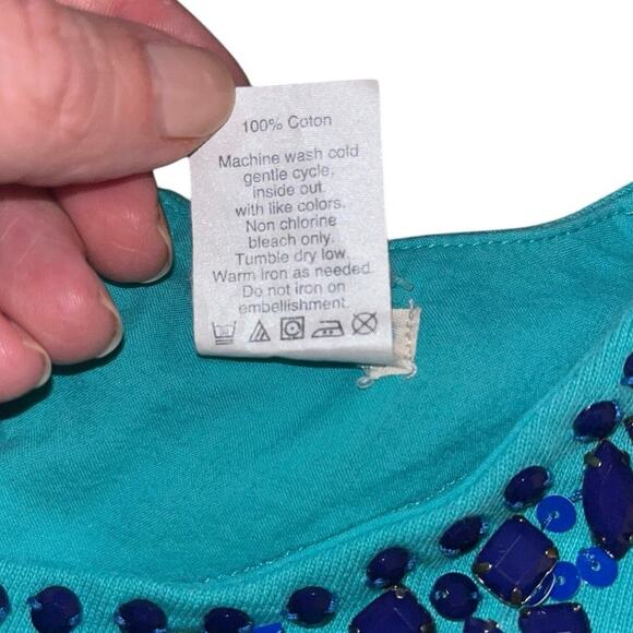 Crewcuts Outlet Girls’ Aqua Blue Embellished Cotton Top – Size 14 J.Crew Factory - Picture 5 of 7